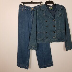 Vintage LAUREN JEANS CO. Ralph Lauren Wide Leg Denim Pants Set Blue 10 P/M ~4504